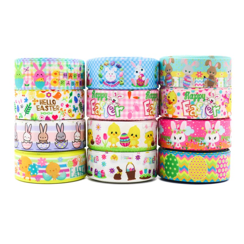 10 Yards 1'' 22MM Easter Printed Grosgrain Ribbons For Hair Bows DIY Handmade Materials Y2020122601