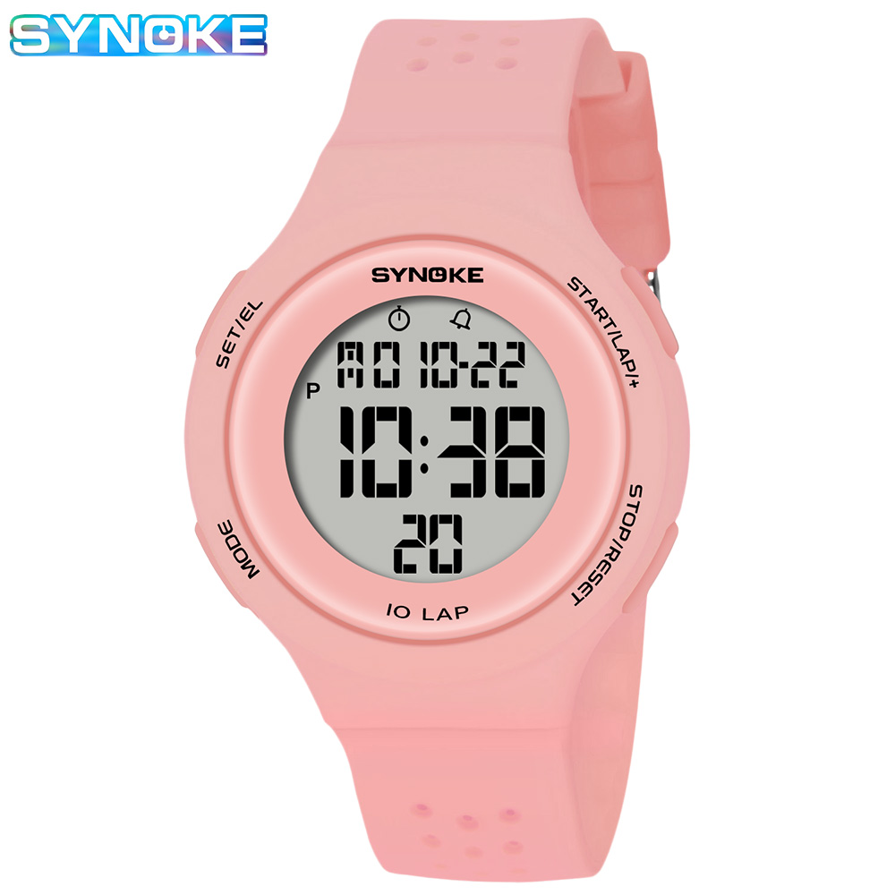 Relojes SYNOKE para mujer, reloj deportivo Digital fino de lujo para nadar, resistente al agua, reloj electrónico LED para hombre, reloj de pulsera de buceo multifunción: Rosa