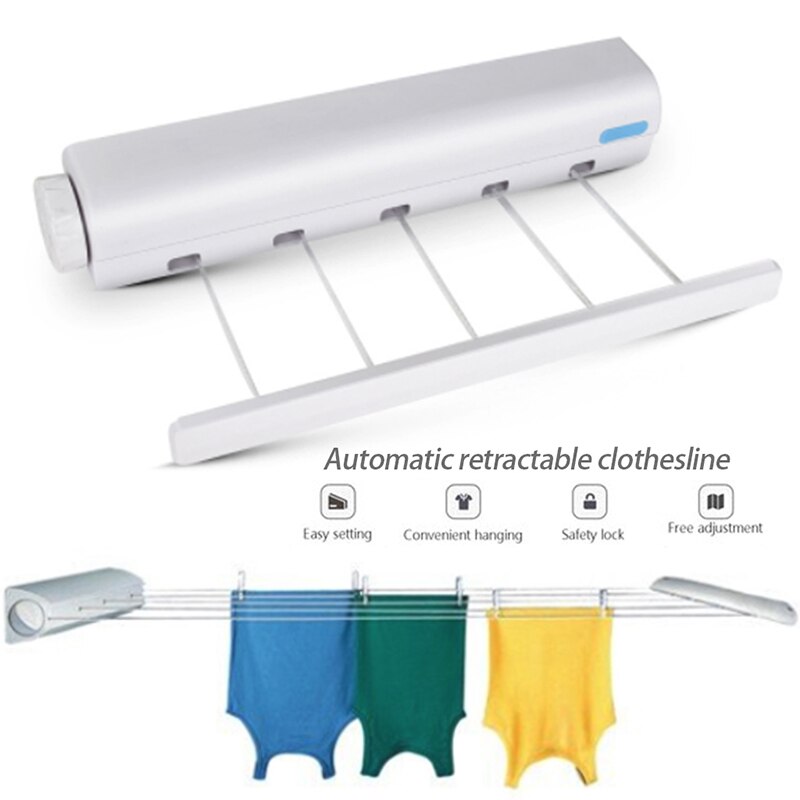 Wall Mounted Hanger Retractable Indoor Clothes Hanger Drying Rack Towel Rack Automatic Telescopic Clothesline Laundry Hanger