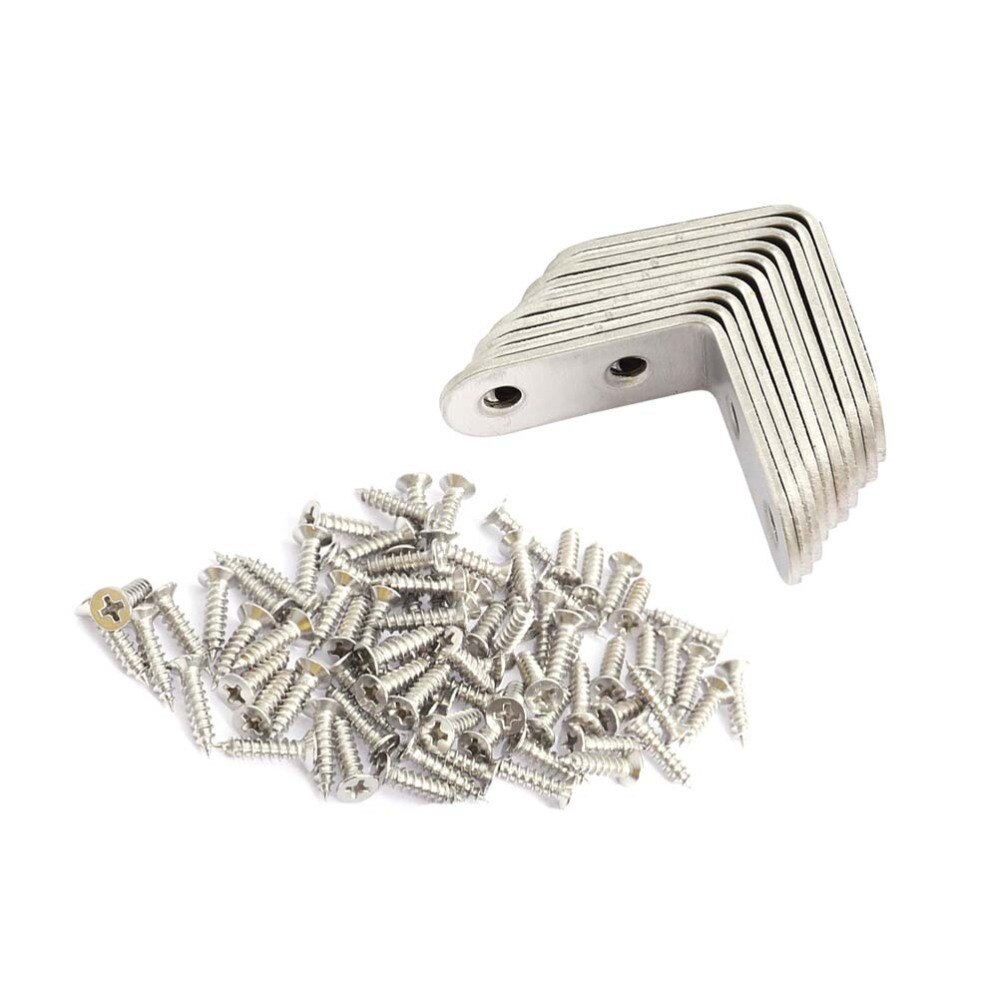 20 PCS 2mm-Thick Stainless Steel 90 Degree Angle 40x40x16mm Brackets with 80 PCS 4x16mm Screws (Silver)