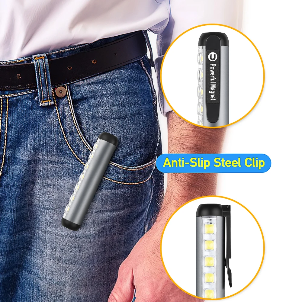USB oplaadbare mini LED-zaklamp met clipmagneet Werklamp Lantaarn Draagbare noodtype-C-lamp Waterdichte zaklamp
