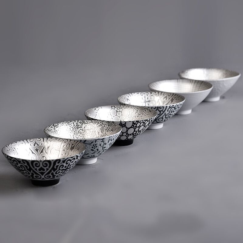 999 Pure Silver Tea Cup Ceramic Tea Cup Inlaid with Silver Cup Kung Fu Tea Bowl Handmade Silver Plated Cup