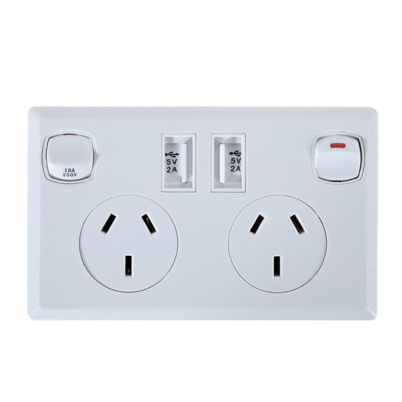 1PCS 11.9×7.8×3.5CM Double USB Australian AU Plug White Brand Wall Socket Home Power Point Supply Plate Safe Stable