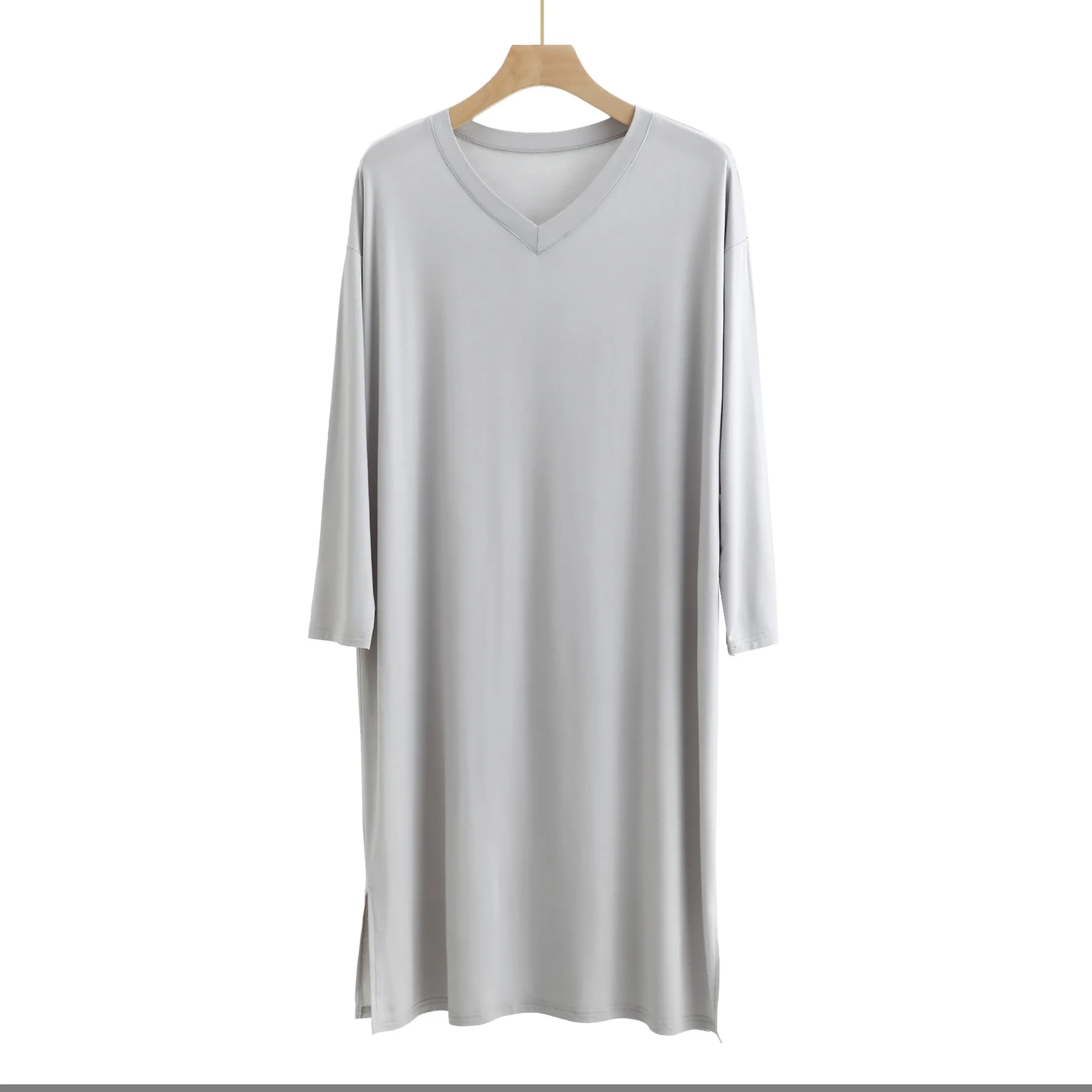 Men's Pajamas Robes Casual Mid-long Knee Length Modal Home Clothes Soft Smooth Stretch Bathrobes Male Sleepwear Dress: XXXL / WHITE