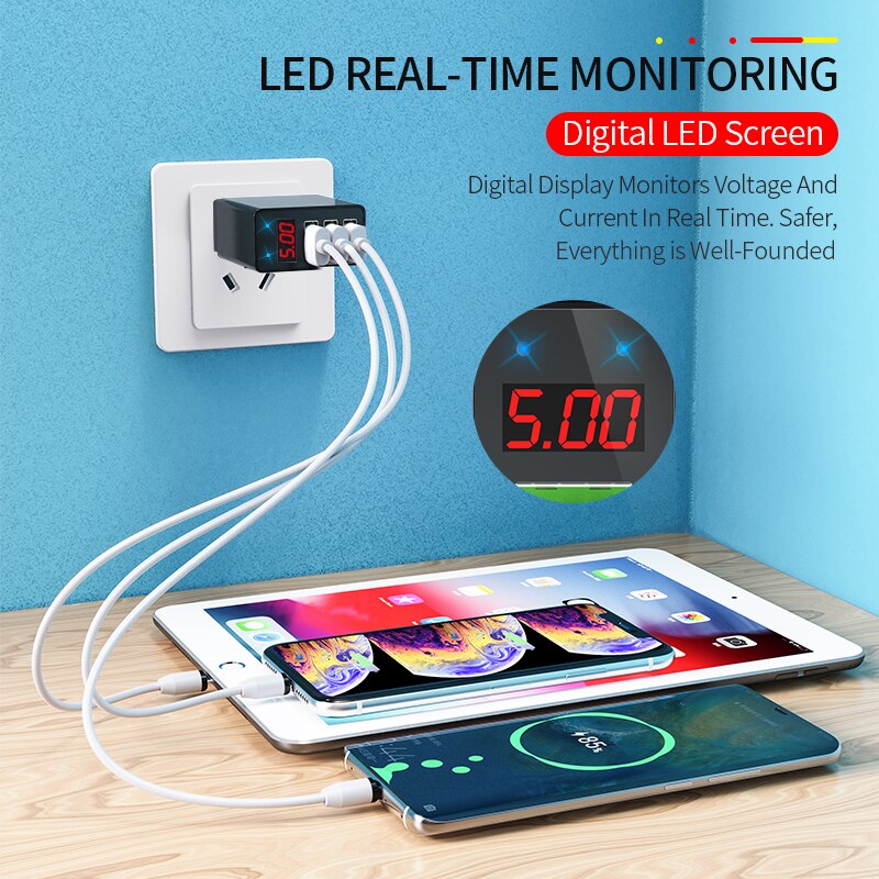 Elough 3 porty USB szybka ładowarka 30W 5V/3A LED cyfrowy wyświetlacz telefon komórkowy szybka ładowarka ładowarki do telefonów komórkowych uniwersalna ładowarka do iPhone Xiaomi Poco x3 ładowarka ścienna