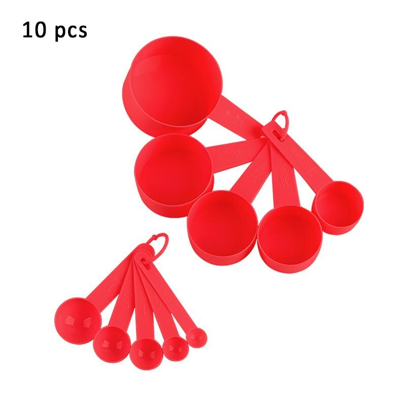 10Pcs/Set Kitchen Measuring Spoons PP Plastic DIY Baking Supplies Portable Pure Color Stackable Combination: Red