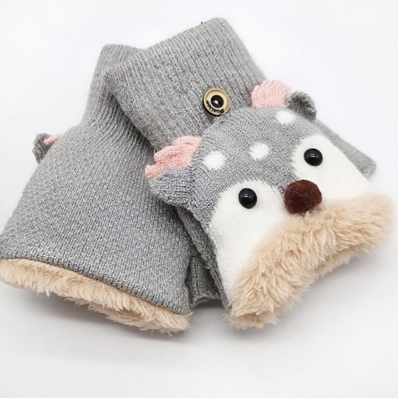 freundlicher Handschuhe freundlicher Baby Winter Strick Verdicken Nette Karikatur Hirsch Vielseitig Baumwolle halb-Finger Handschuhe Fäustlinge Warme 4-8Y Neue