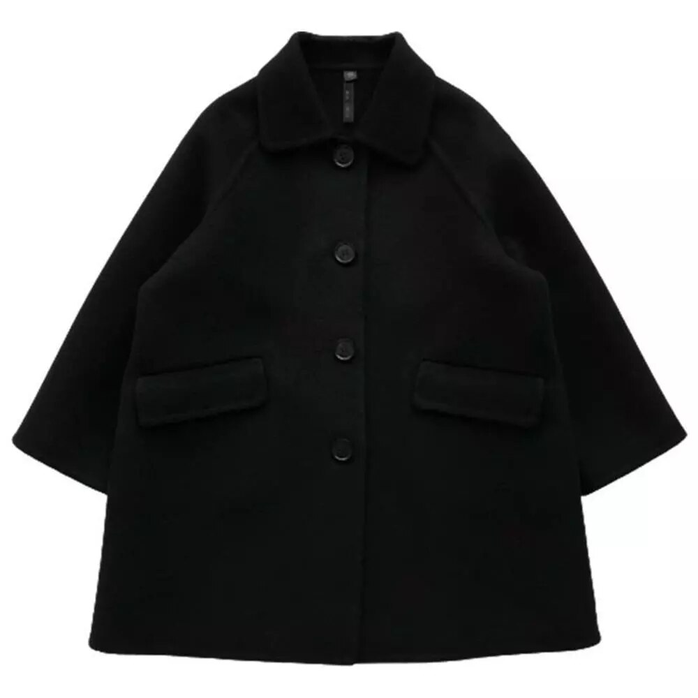 Girl's Woolen Long Coat Jacket Autumn Winter Big Cardigan Teenage Thick Luxury