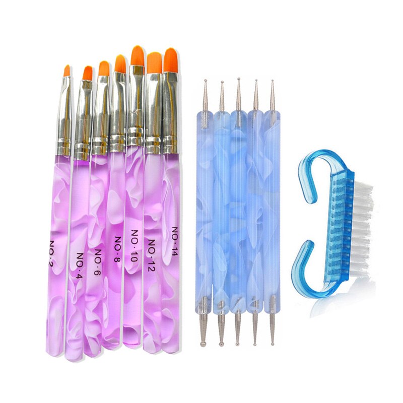 Addfavor 15 stk akryl neglekunst pensel uv gel polish maleri tegne pensler pen negle prik kit ren pensel manicure værktøj sæt: Sætb 010