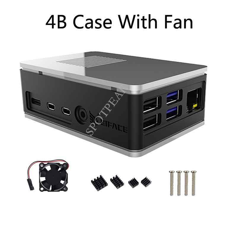 Raspberry Pi 4 Model B 4B case aluminum alloy ABS dual-material case can be equipped with fan to quickly dissipate heat: With Fan