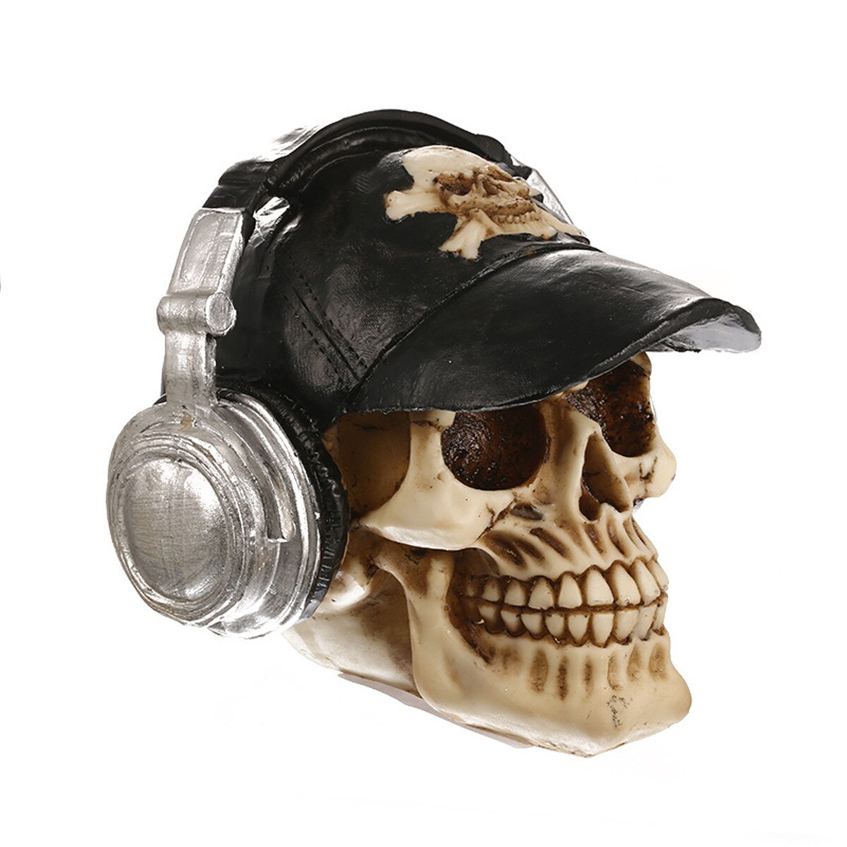 Resin Skull Statues Resin Craft Skeleton Head Statutte With Headphone Skull Figurines Sculpture Halloween Home Decorative Crafts