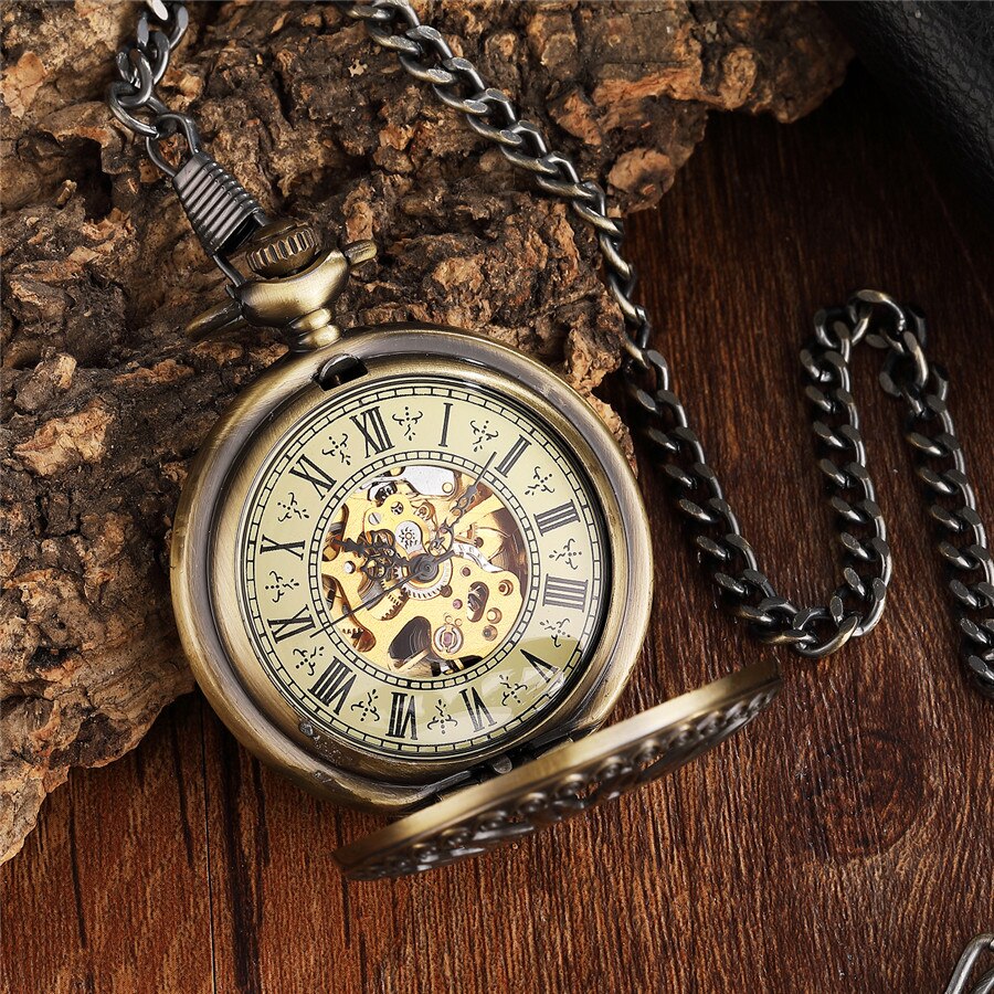 Retro Transparent Glas Hand Wind Mechanische Taschenuhr Hohl Römischen