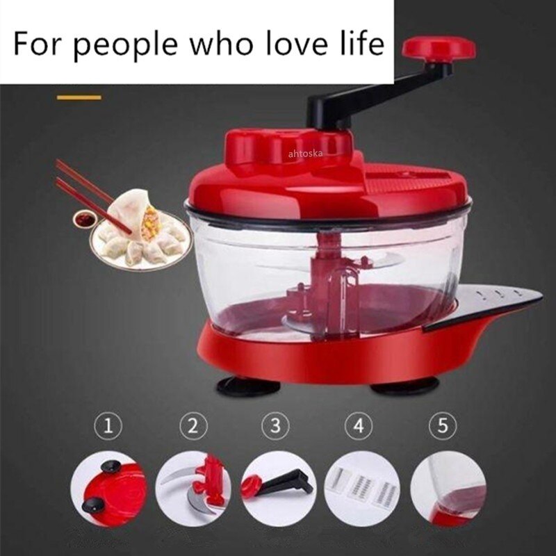 Robot de cuisine manuel, mélangeur d&#39;œufs, broyeur de viande et de légumes, broyeur à lame en acier inoxydable, 2L