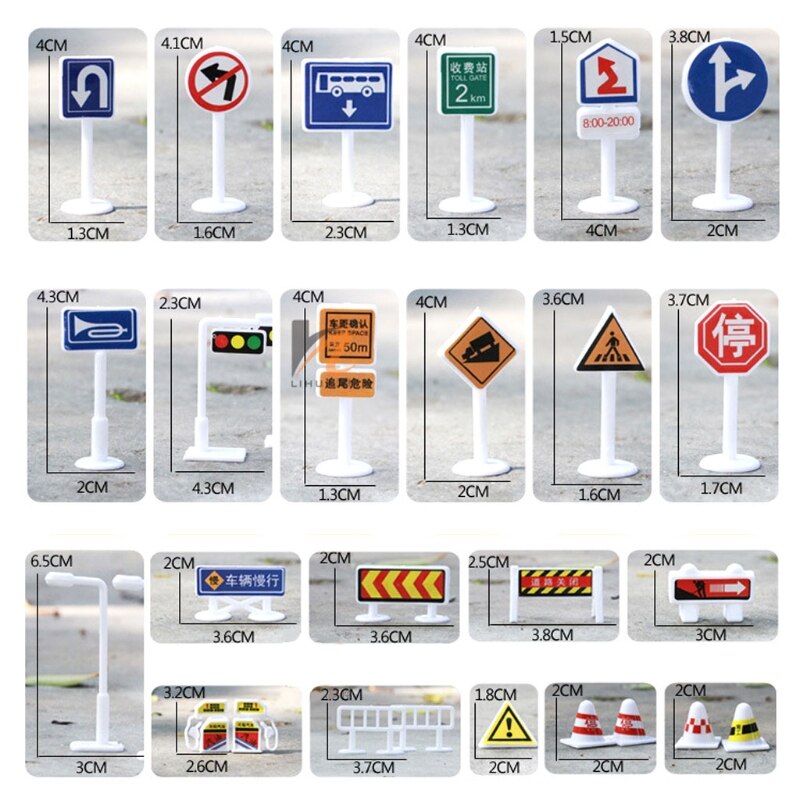 56 teile/satz DIY Modell Szene Spielzeug Straße Zeichen Verkehrs Zeichen