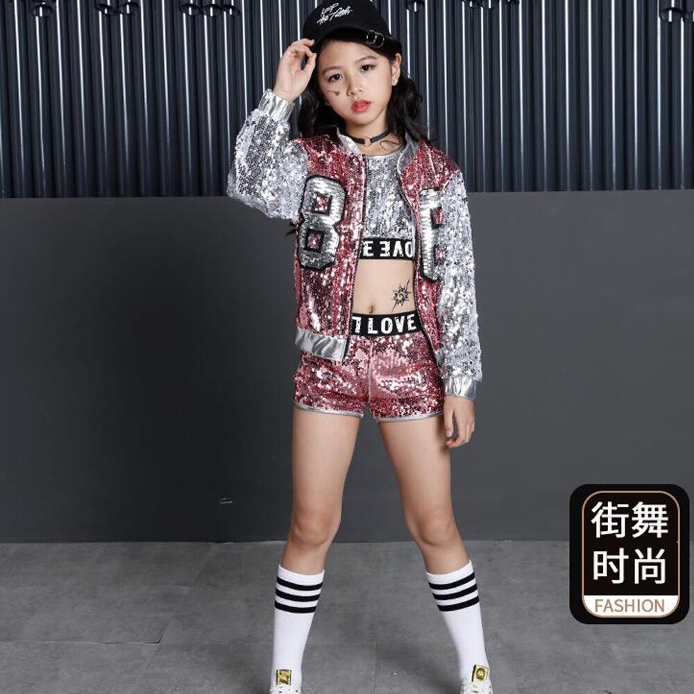 Costume de concours de danse Jazz Hip Hop pour filles, débardeur, short, veste, manteau pour enfants, vêtements de scène