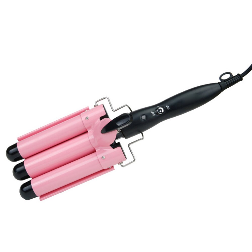 Hair Curler Styling Tool Accessories 3 Tubes Ceramic Glaze Durable Triple Barrel Hair Curler Travel Curling Irons Blower: Pink H 25mm UK