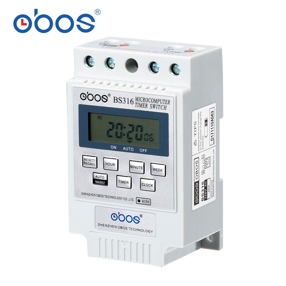 OBOS KG316 25A Intelligent Microcomputer Programmable Electronic Timer Time Switch Relay Controller AC220V DC12V
