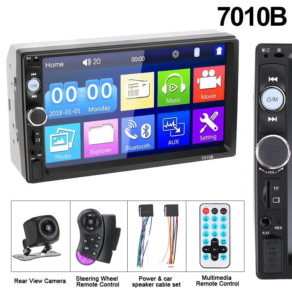 Bilradio 2 din  hd 7 " autoradio multimediaspelare 2 din pekskärm auto audio bilstereo  mp5 bluetooth usb tf fm kamera: 7010b kontrollkam