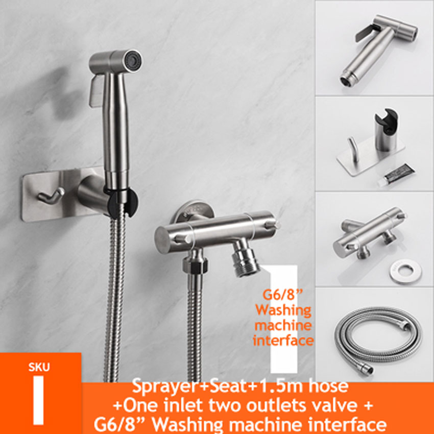 Ecofresh Handheld Toilet bidet sprayer set Kit Stainless Steel Hand Bidet faucet for Bathroom hand sprayer paper roll holder: I