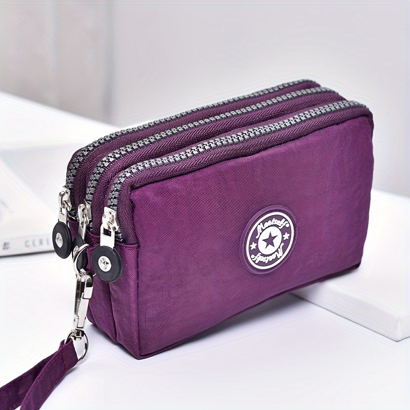 Dreischichtige kurze Handytasche mit Reißverschluss, modische Hand-Make-up-Damentasche, tragbare, wasserdichte, mehrschichtige Taschentasche: Lila