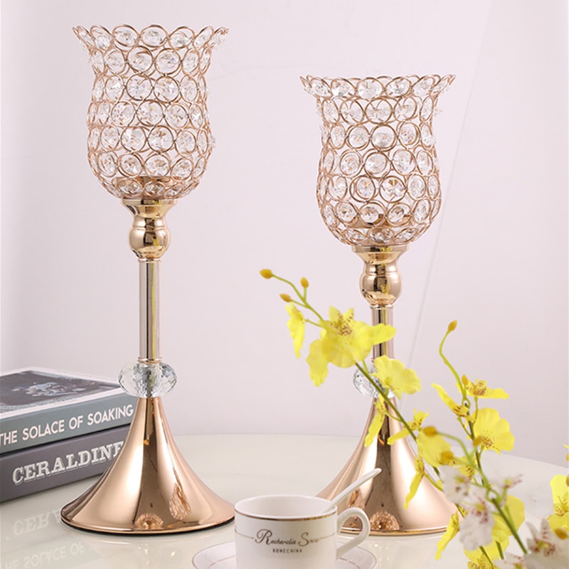 Candelabro de cristal K9, candelabro de acrílico bañado en oro para bodas, centros de mesa, candelero de decoración