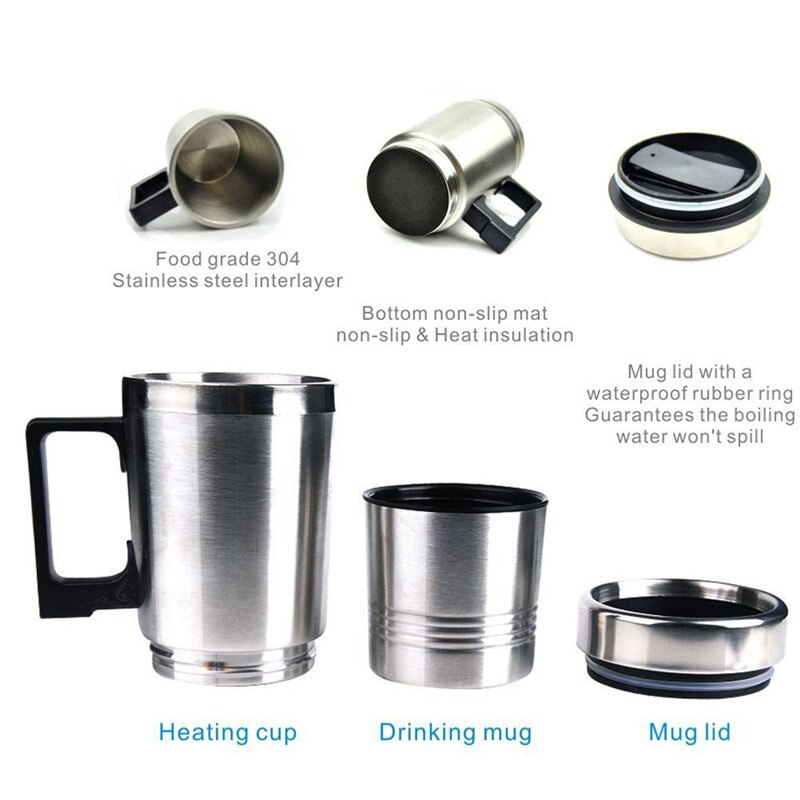 Voiture en acier inoxydable 24v voyage taille électrique café lait thé eau tasse bouilloires tasses à boire réchauffeur Thermos pour voiture