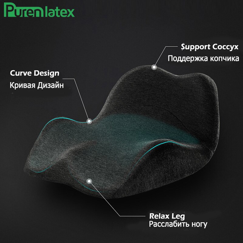 PurenLatex Memory Foam Seat Back Cushion Orthopedic Coccyx Spine Mat Relieve Pressure Pad Slow Rebound Chair Ergonomic Cushions