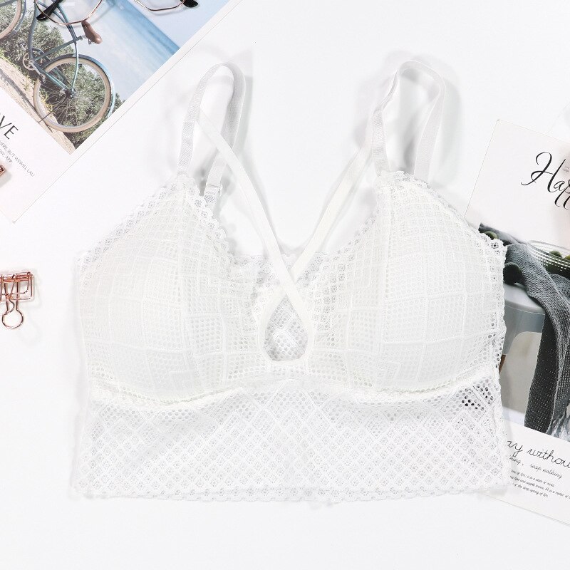 Sexet blonde skønhed ryg bh kvinder dejlig wire fri bralette sommer behagelig sømløs push up bh: Hvid