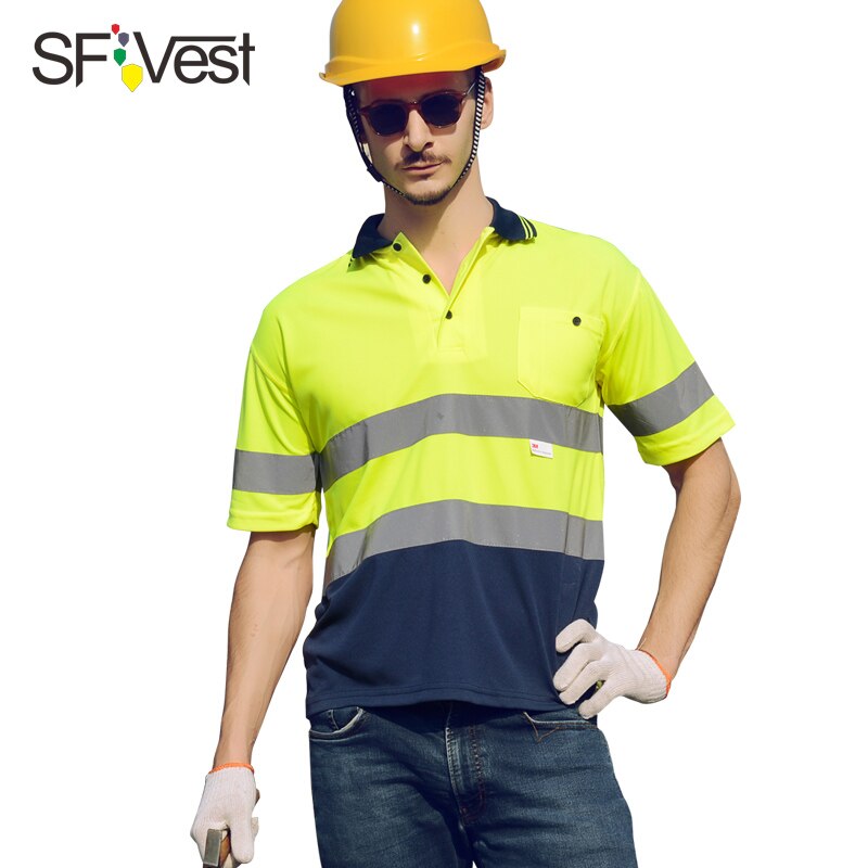 High Visibility safety reflective Polo Shirt Men's Safety Work Wear 2 Tone short sleeve Polo work shirt