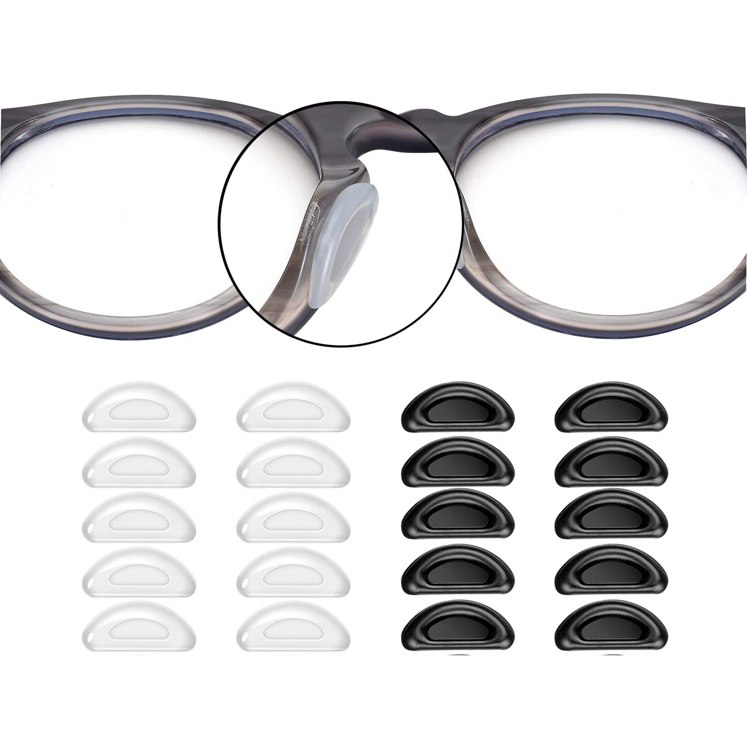20 Stück selbstklebende Nasenpads, Brillen-Nasenpads zum Aufkleben, Silikon, rutschfest, für Sonnenbrillen, dünne Nasenpads, Brillen