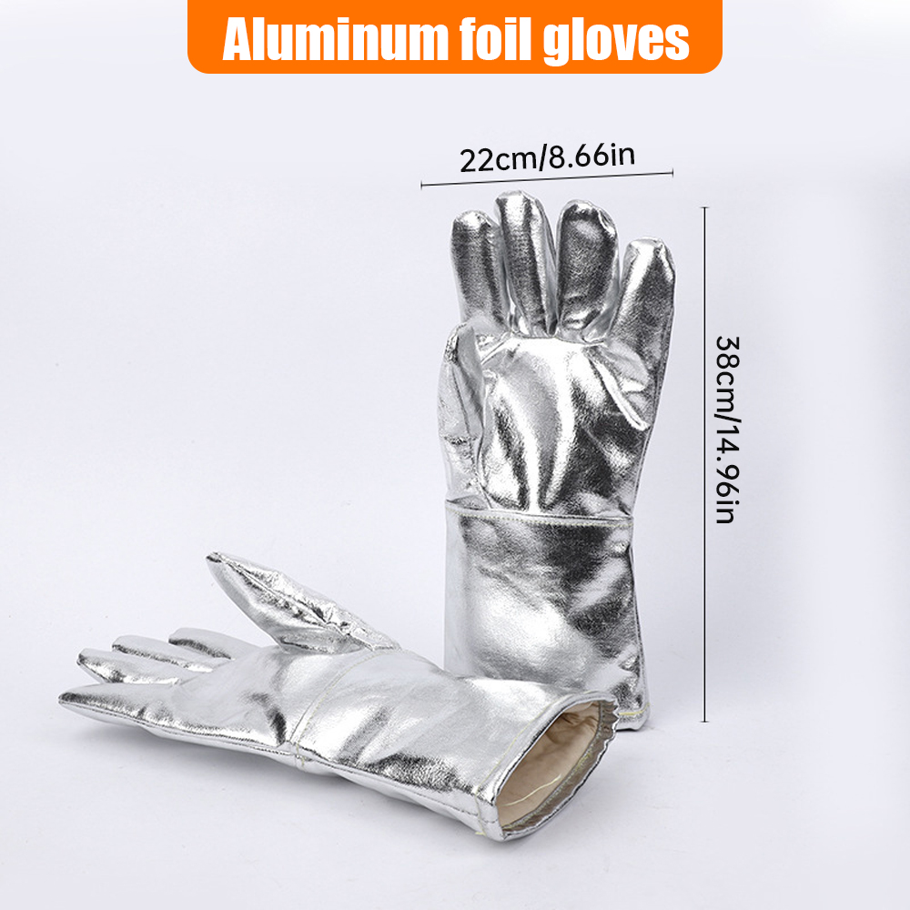 Gants extrêmement ignifuges et résistants à la chaleur, en cuir, feuille d'aluminium, Anti-brûlure, pour cheminée, four, soudage, travail à haute température