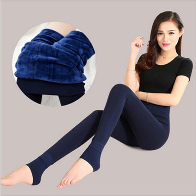 Warm Winter Tights Women's Thick Fleece Lined Thermal Stretchy Clothes Tights Woman Solid Cotton Blend Tights