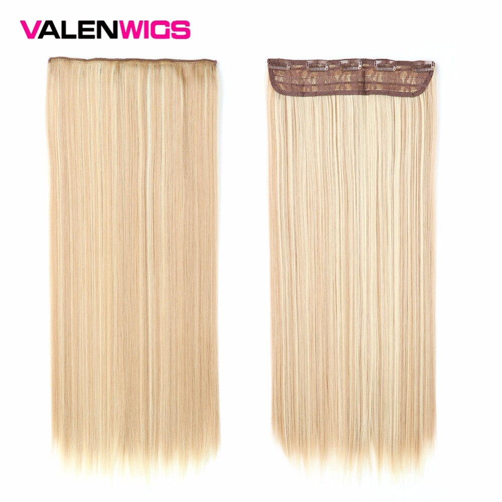 Valen Pruiken 22 inch 5 Clips In Een Stuk Pure Kleur Straight Stijl Haar Clip Op Een Stuk Synthetisch Haar extensions Voor Vrouwen