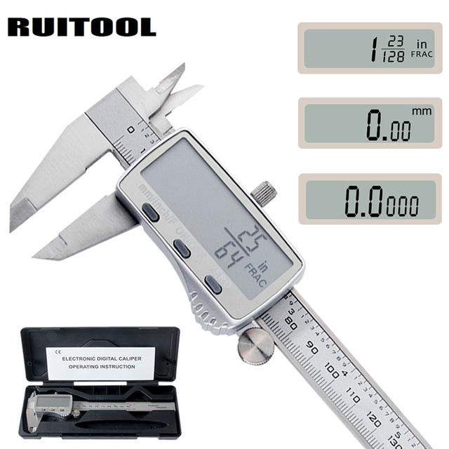 RUITOOL Digital Caliper 0-150mm Metric/Inch/Fraction Electronic Vernier Calipers Stainless Steel Micrometer Measuring Tools