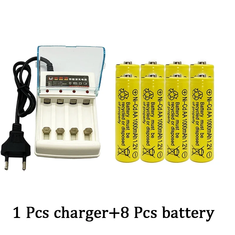 Batería AA Ni-cd 1,2 V recargable, 1000 mAh, utilizada para relojes, ratones, juguetes eléctricos, controles remotos, cargador AA Ni Cd: Naranja