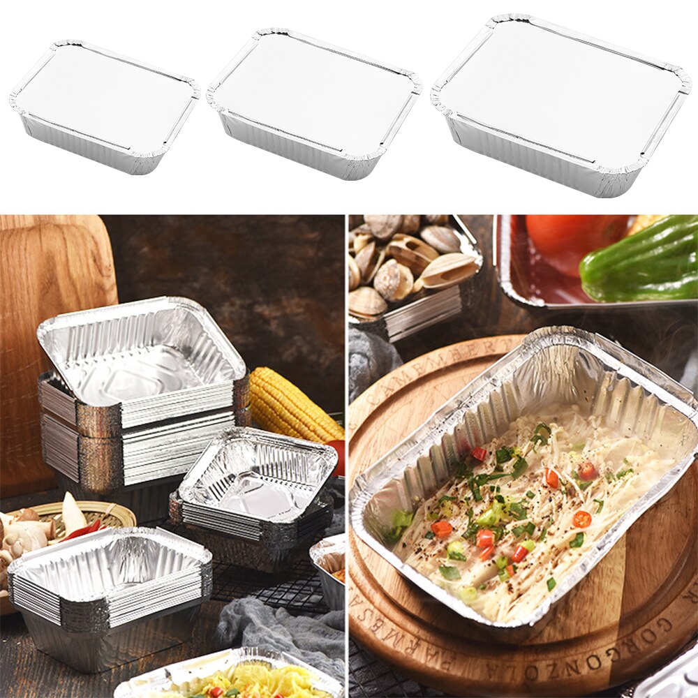 20 stk/pakning engangs uttakspanner aluminiumsfolie pannebeholdere panner med lokk til baking oppbevaring oppvarming matlaging rist matte