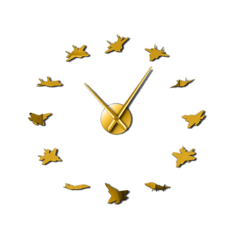 Flying Plane Fighter Jet Modern DIY Giant Wall Clock Acrylic Mirror Surface Sticker Airplane Wall Clock Pilot Home Decor: Default Title
