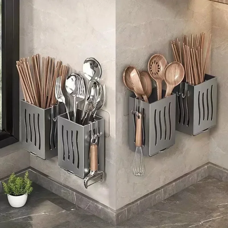 Household Kitchen Utensil Rack Multifunctional Draining Chopstick Holder WallMounted Freestanding Cutlery Storage Plastic Holder