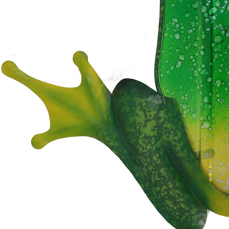 Metal Green Frog Wall Art with Glass for Home and Garden Decoration Miniatures Statues Sculptures Outdoor Fairy