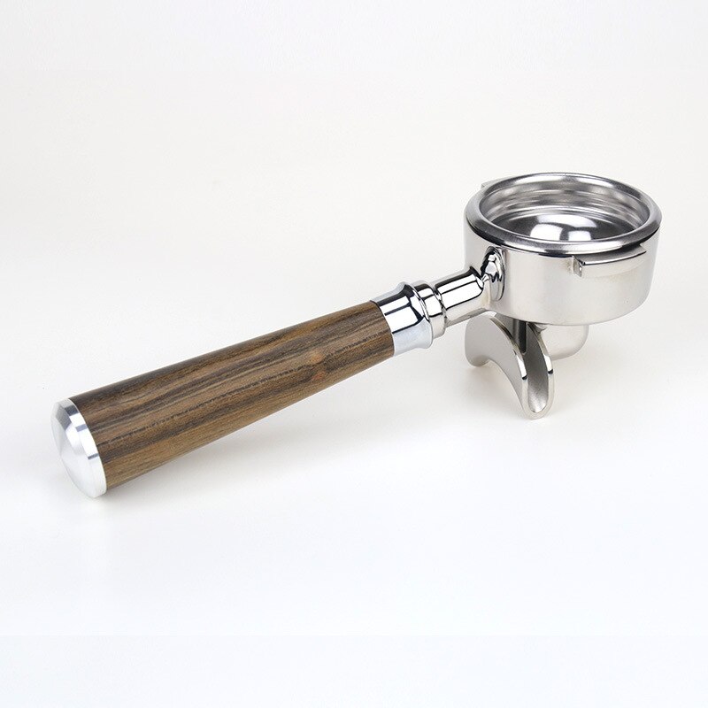 E61 bundløs portafilter 58mm enkelt to mundinger 304 rustfrit stål træhåndtag 바텀 리스 포터 필터 القاع espressomaskine tilbehør: To mund sort