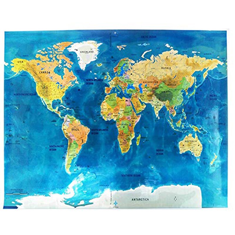 Scratch Off World Map Ocean Edition-Travelers Explorers Office Supplies Social Studies Materials Educational Accessories