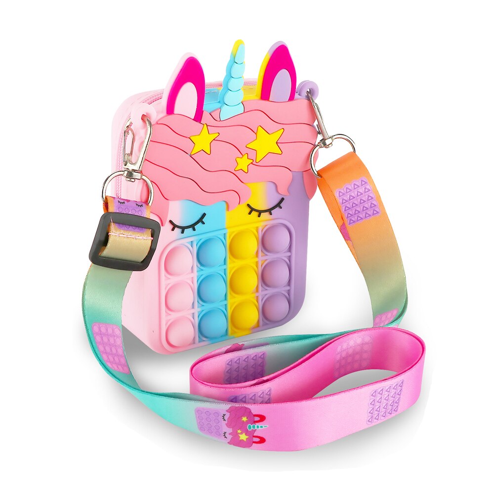 Push bubble pop it fidget mini enhjørning veske,nøkkelveske liten veske fidget sanseleker crossbody veske skulderveske barneleke: Farge