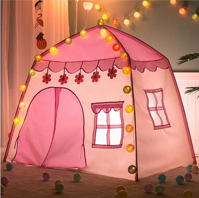Sammenklappeligt børnetelt leg folde børnetelte bold pool wigwam hus prinsesse pige legetøj legehuse værelse ude af døren sjove legetøj: Lyserødt telt og lys
