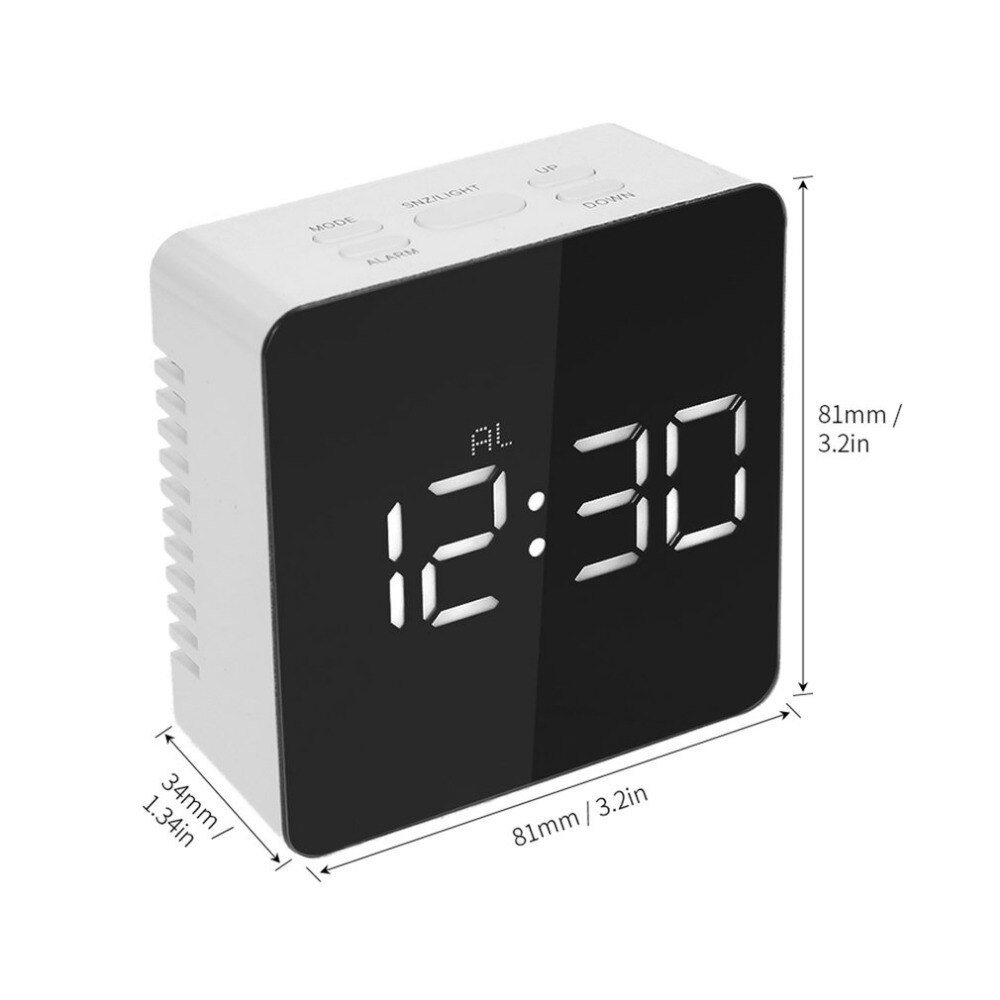 TS-S70 Multifunctionele Digitale LED Wekker Met Temperatuur Snooze Vierkante Vorm Spiegel Klok 2 Licht Luminescentie Niveau