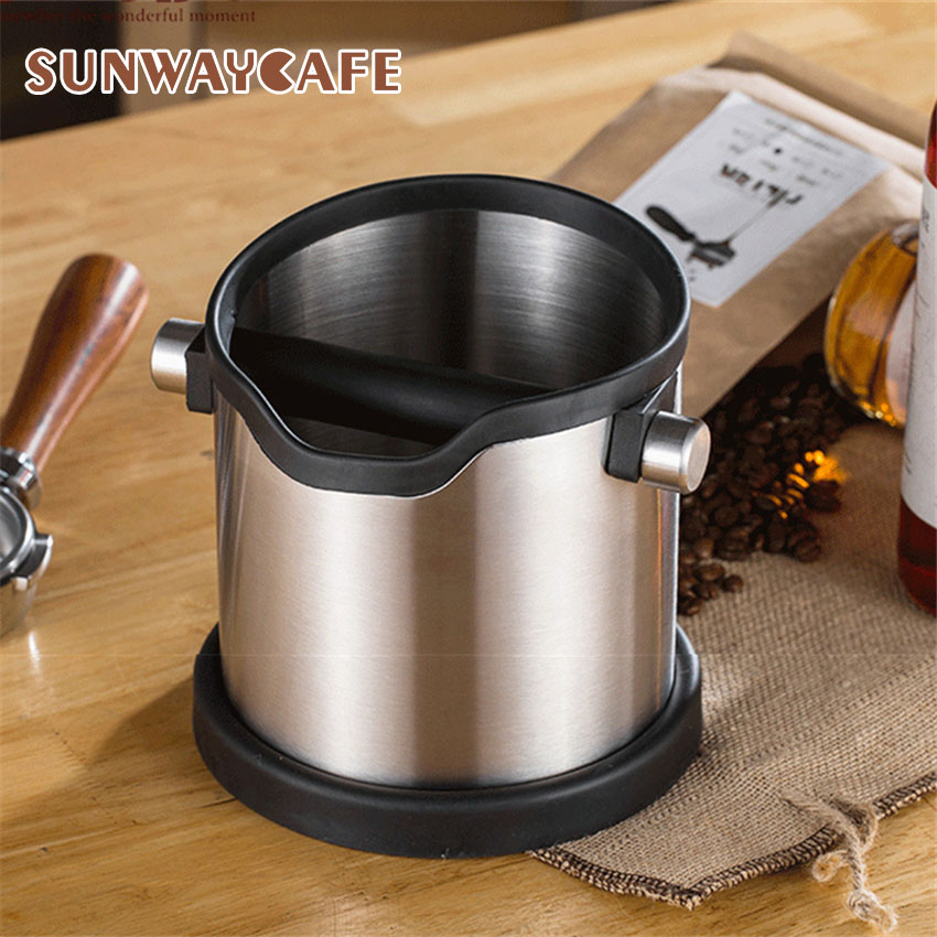 Stainless Steel Espresso Knock Box Anti slip Coffee Grind Dump Bin Waste Bin with Detachable Knock Bar for Barista