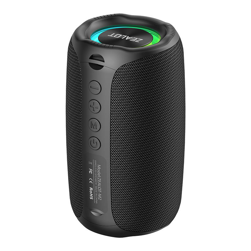 Zealot -m2 portable bluetooth speaker, ipx5 waterproof, 360 ° wireless speaker, tws stereo pairing, , 10 hours playtime for camping, hiking: Black