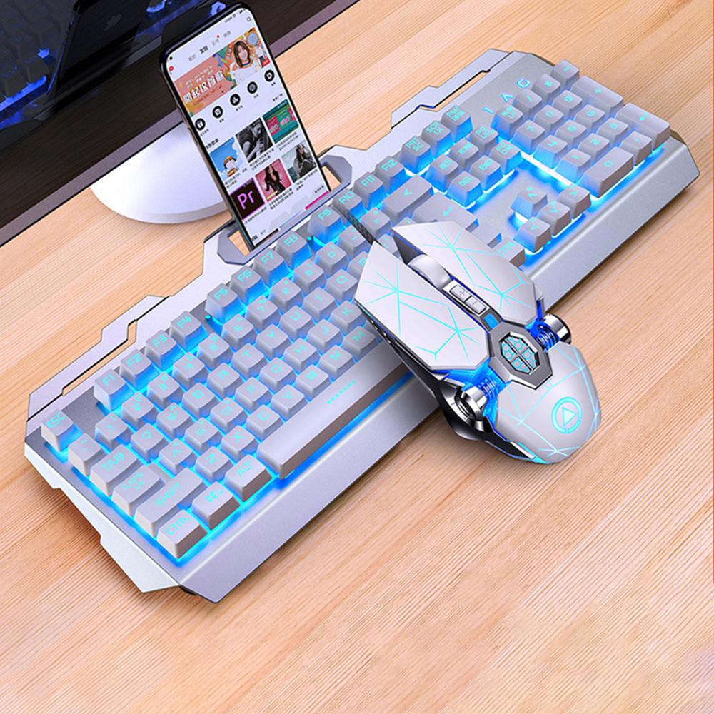 104Keys RGB Aluminum Alloy Gaming Keyboard and RGB Gaming Mouse Set with Mobile Phone Stand Function Key Ten Million Key Life