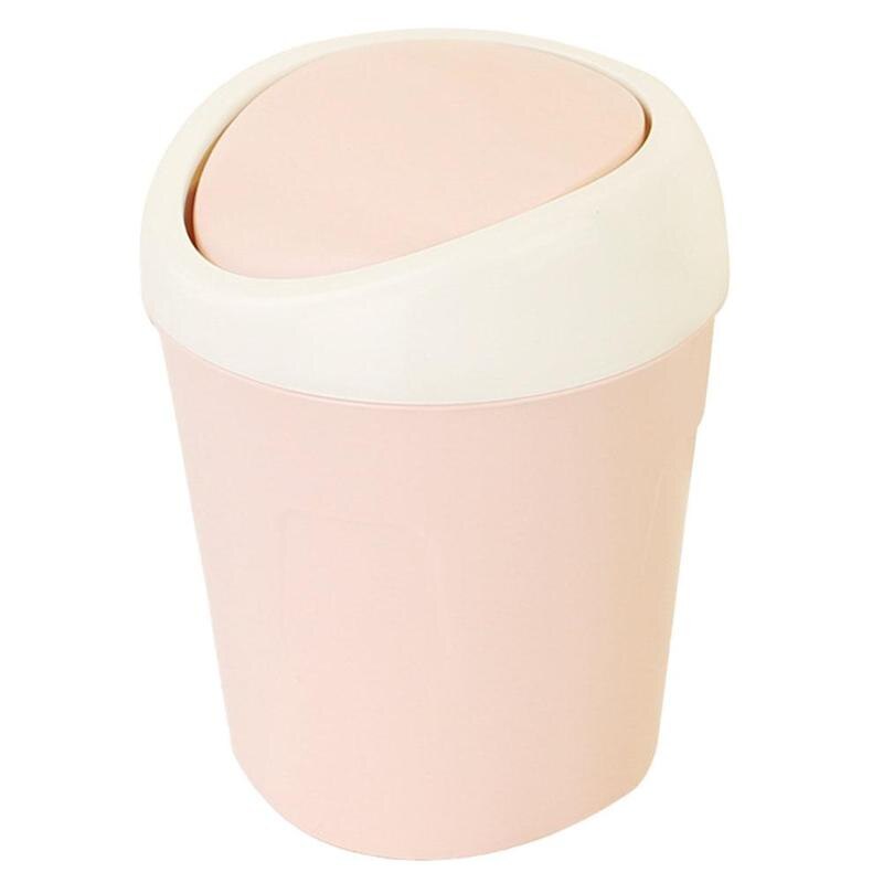 Plastic Mini Desktop Waste Bin Home Kitchen Trash Can Rolling Cover Dustbin Trash Basket for Table Home Office: Pink 17x13cm