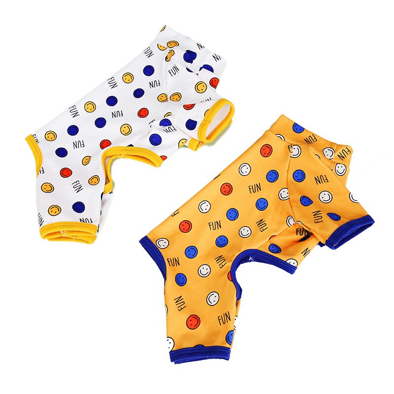Niedlicher hundepyjama für kleine hunde, hundeoverall mit smiley-drucken, schnauzer- und Chihuahua-kleidung, frühlings- und sommeroutfits für yorkshire Terrier und welpen