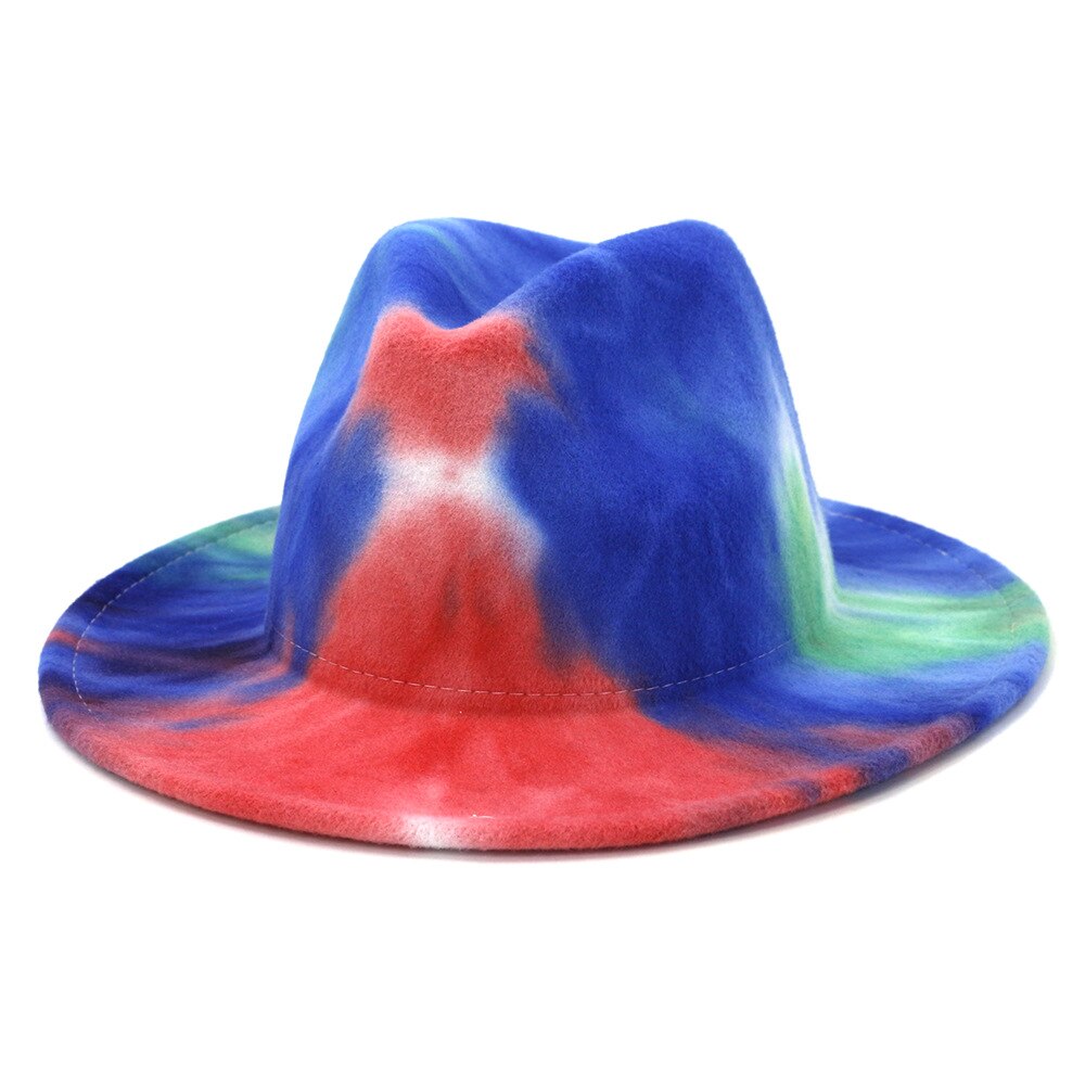 Unisex Tie Dye Wolvilt Fedora Hoeden Mode Lente Brede Rand Panama Jazz Hoed Trilby Cap: 1